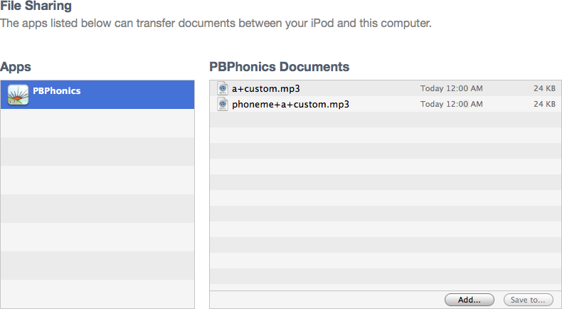 Screenshot showing custom sound files in iTunes